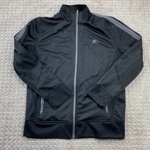 STARTER Sweater Men Large L Black Full Zip Embroidered Logo Activewear Warm Up
